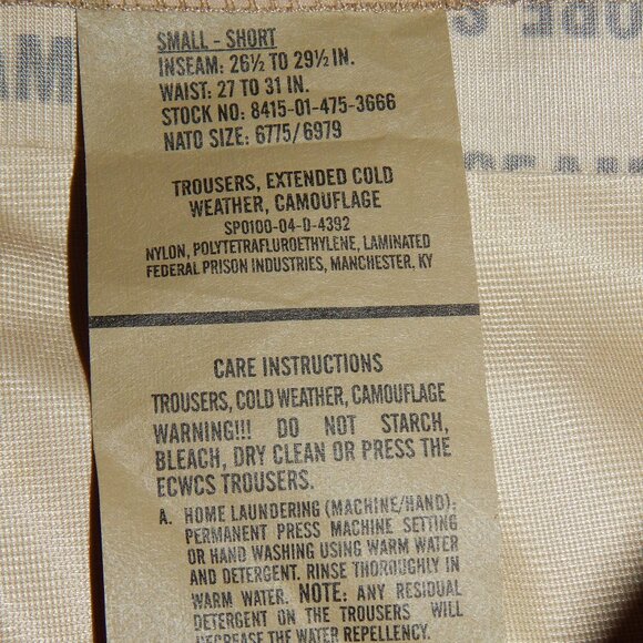 Military Desert Camouflage Tan Gore-Tex Trousers Cold Weather Pants Small Short - Picture 3 of 3
